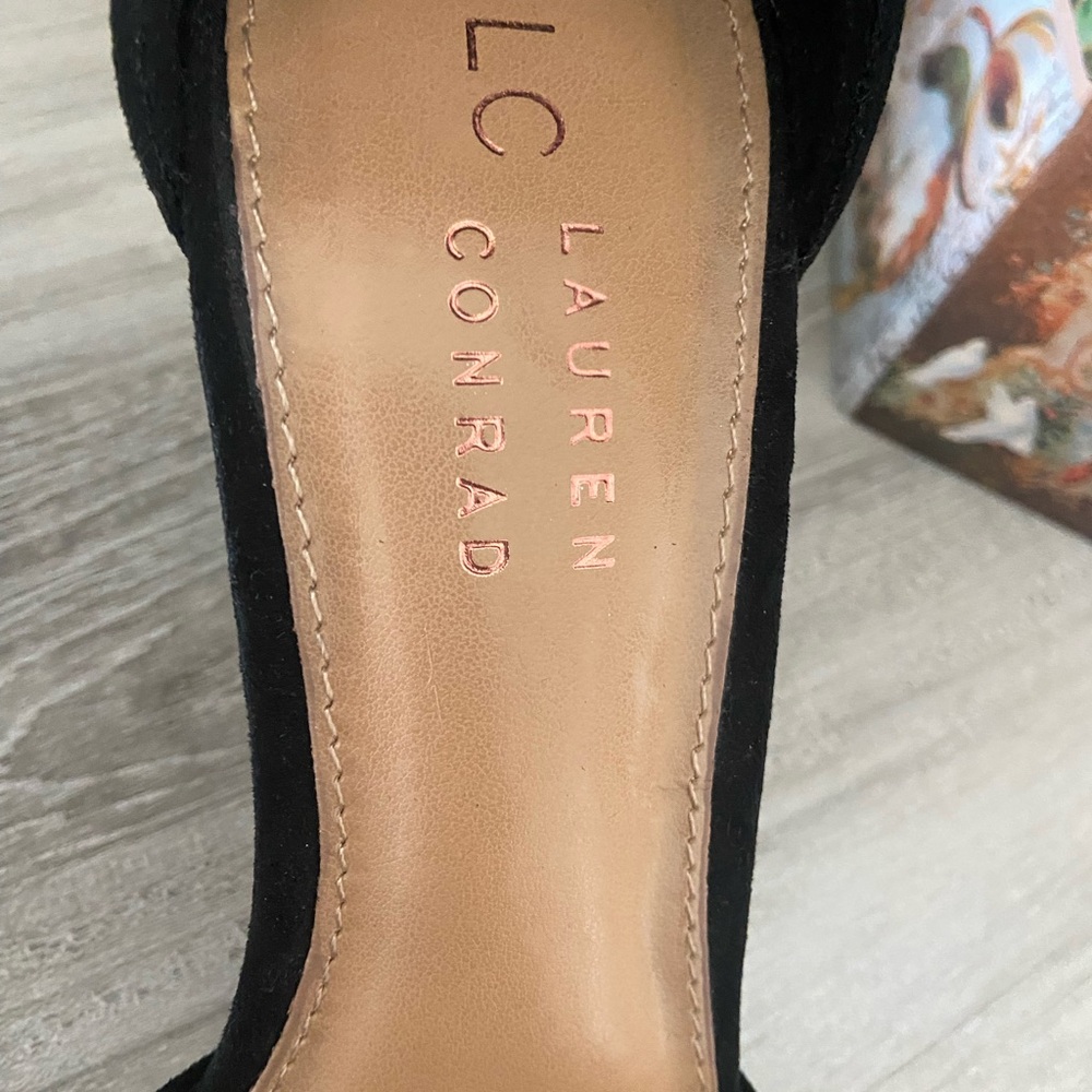 LC Lauren Conrad Black Suede Ankle Strap Heels - Picture 6 of 9